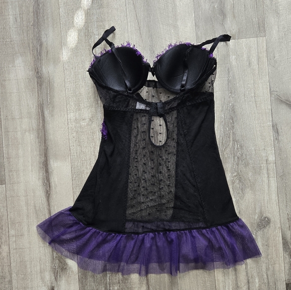 Purple And Black Bow Lingerie Dress Size Medium - Picture 4 of 6
